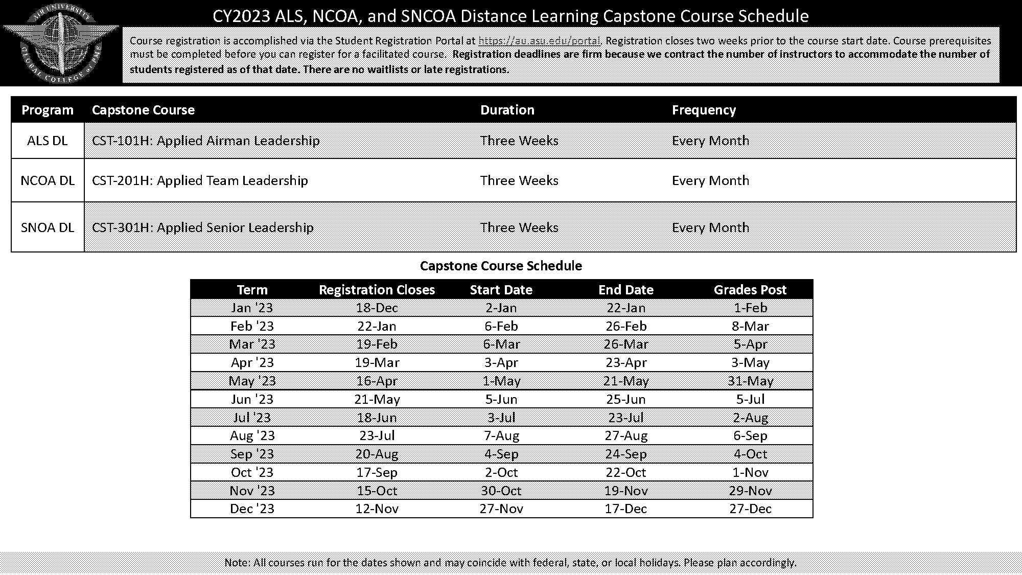 airman leadership school schedule