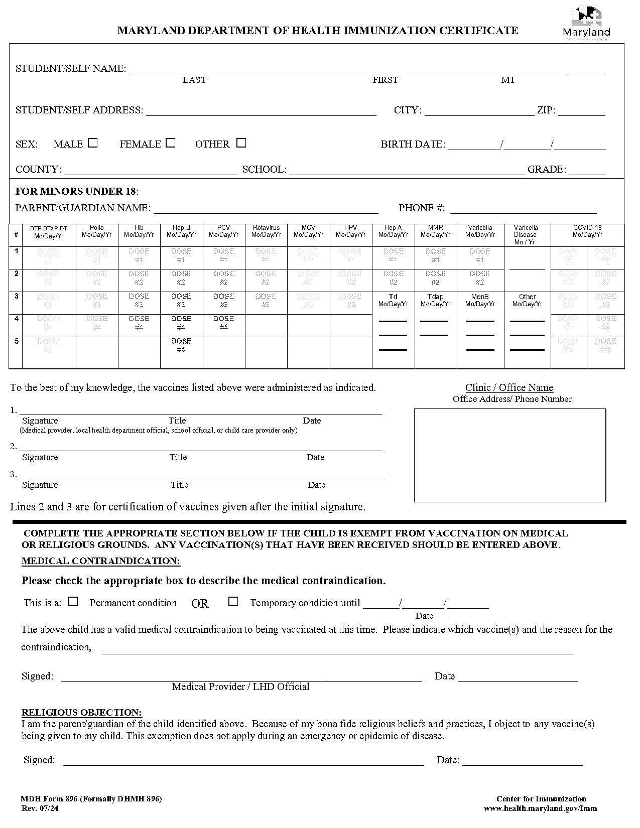 maryland state health department forms