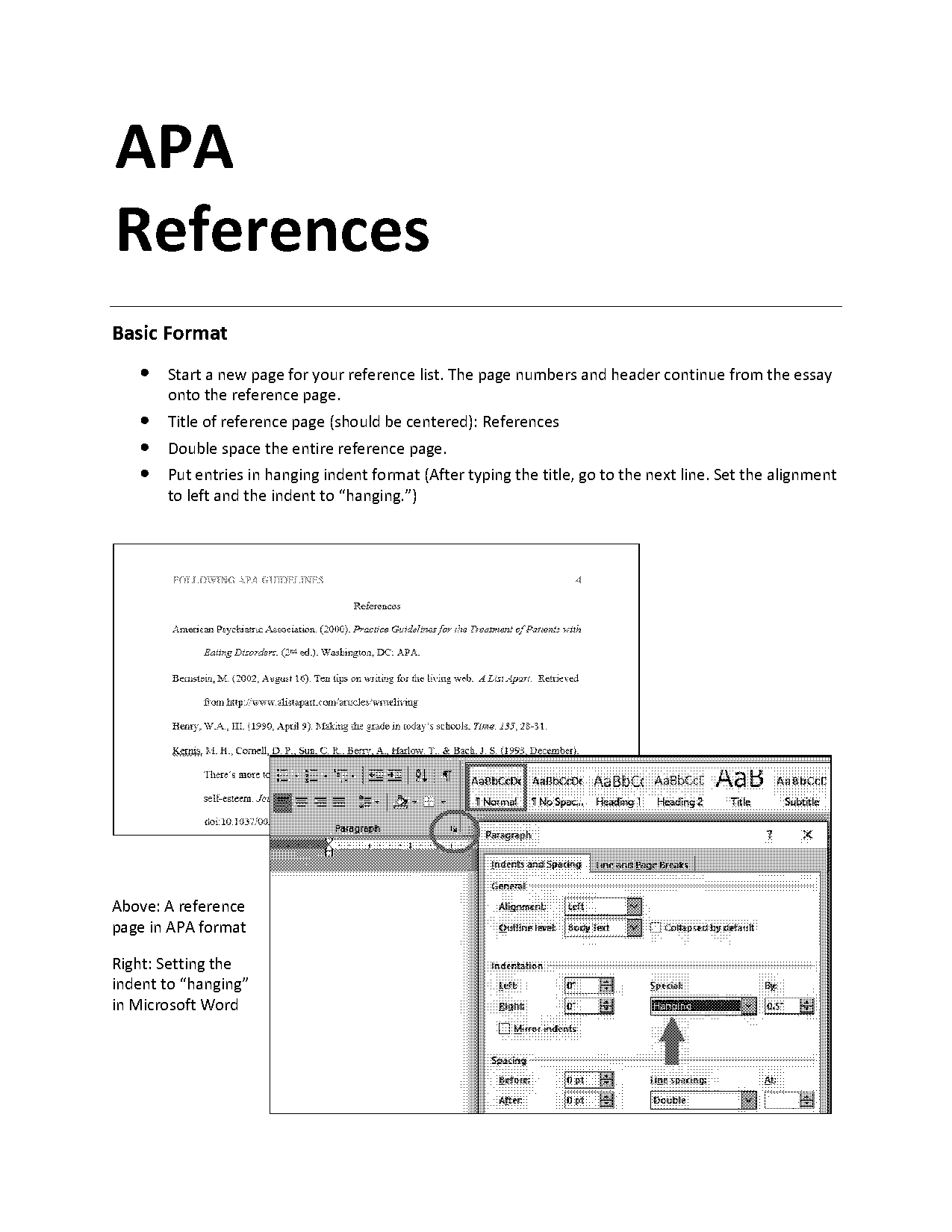 how to hang an apa reference in microsoft word