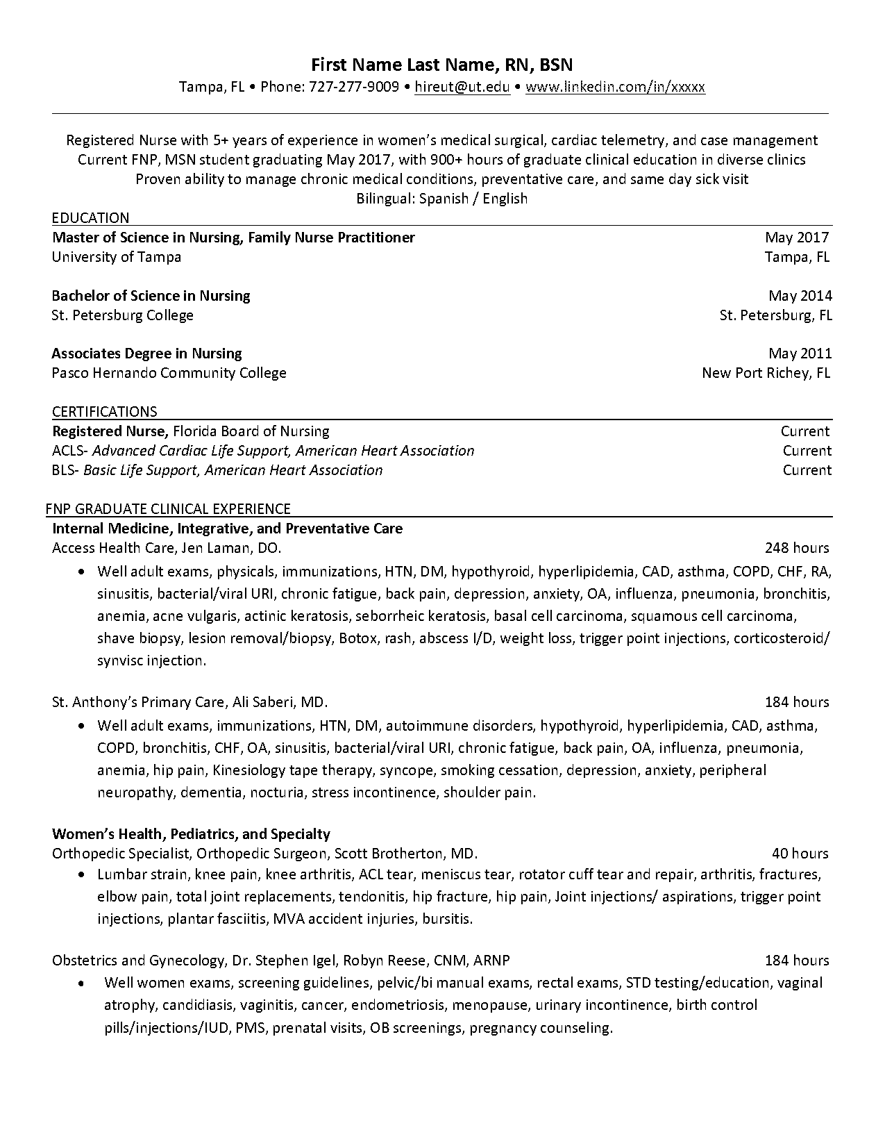 resume for bsn nursing