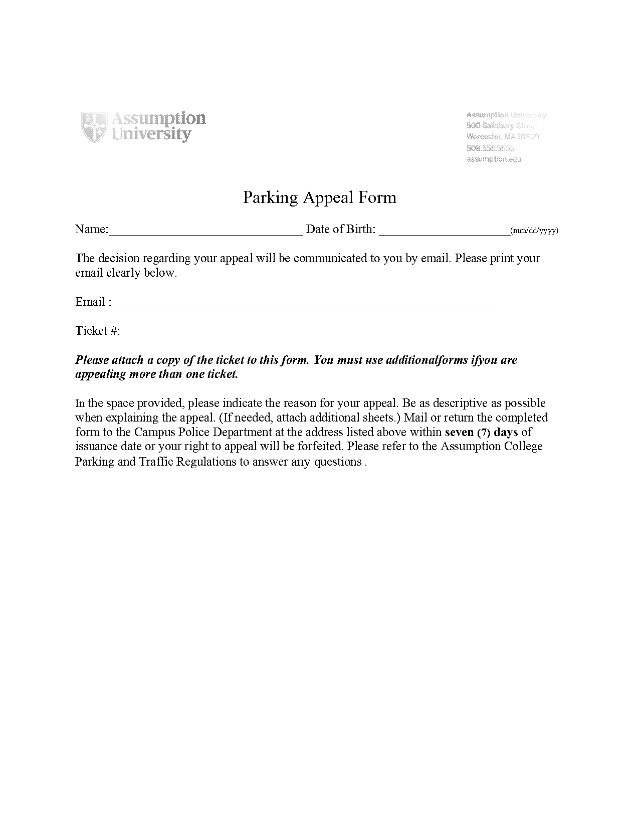 appeal letter template for parking ticket