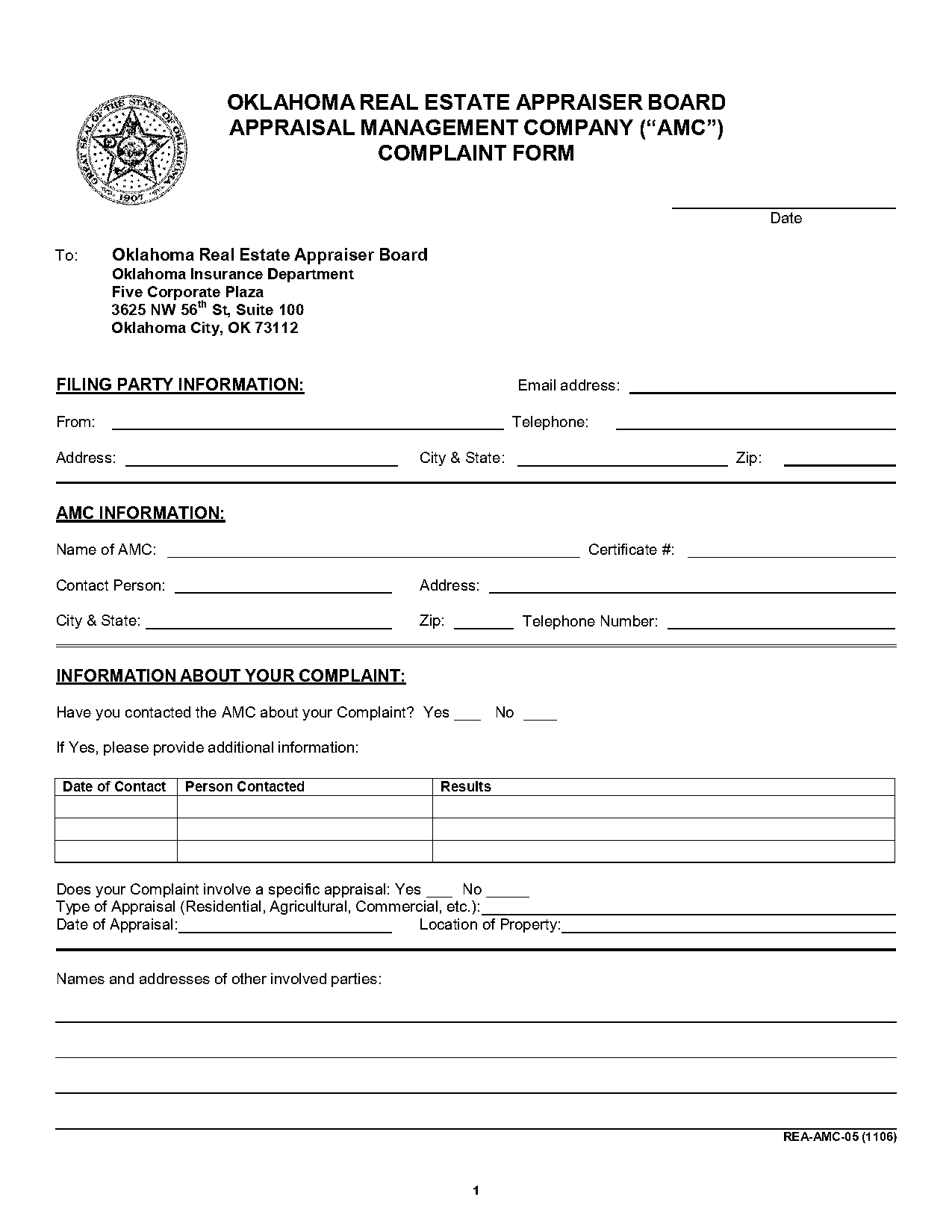 oklahoma insurance department complaint form