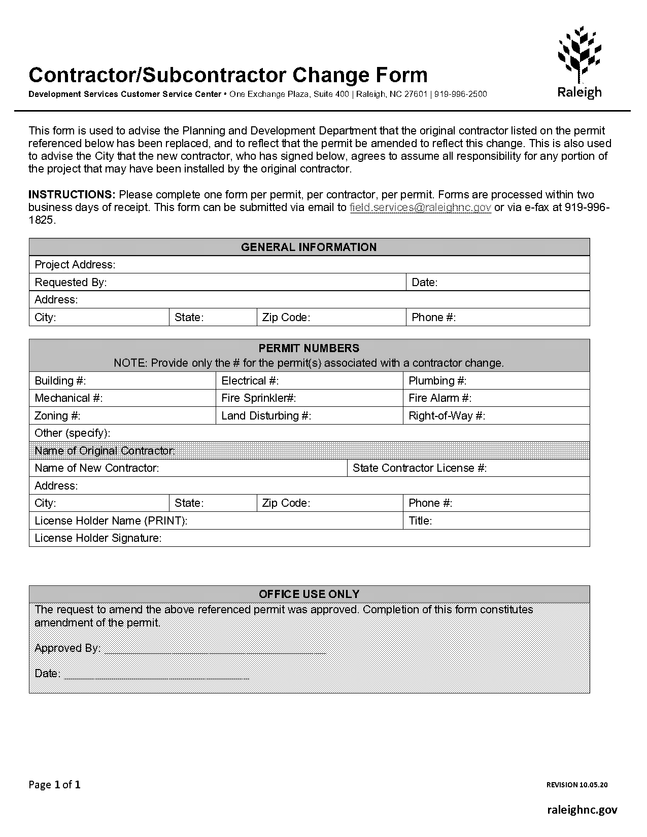 contractor change order form template