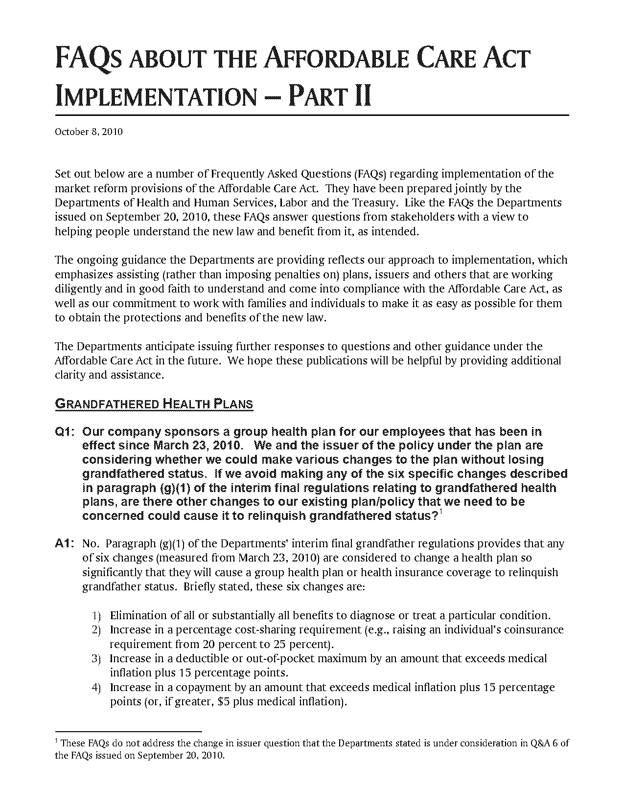 faqs about the affordable care act implementation part ii