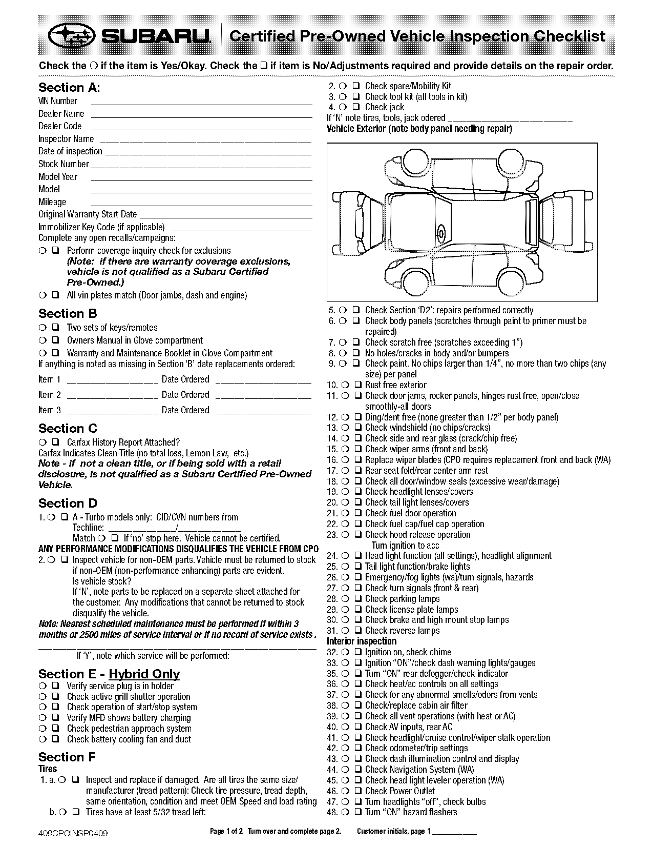 subaru certified pre owned checklist