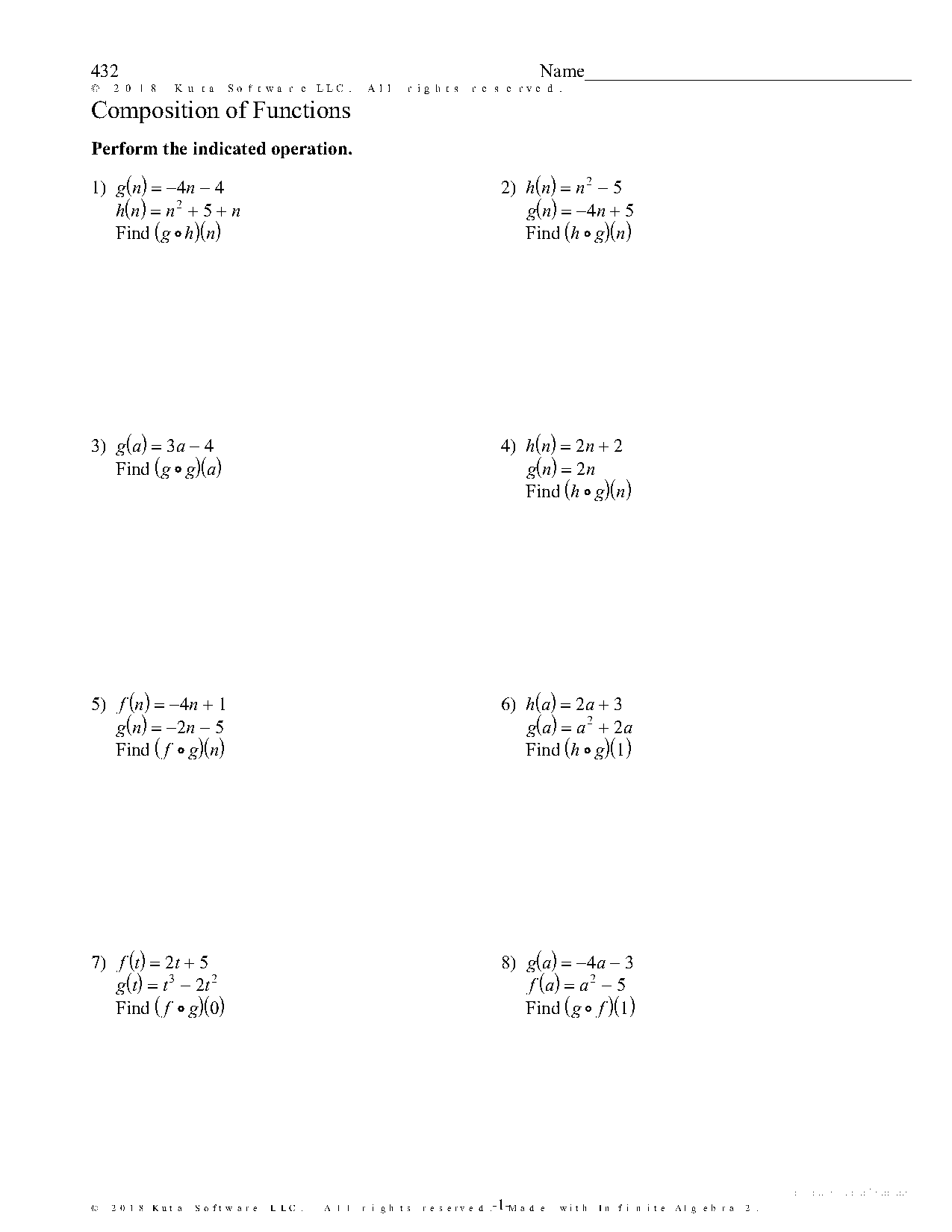 composition of functions worksheet calculus