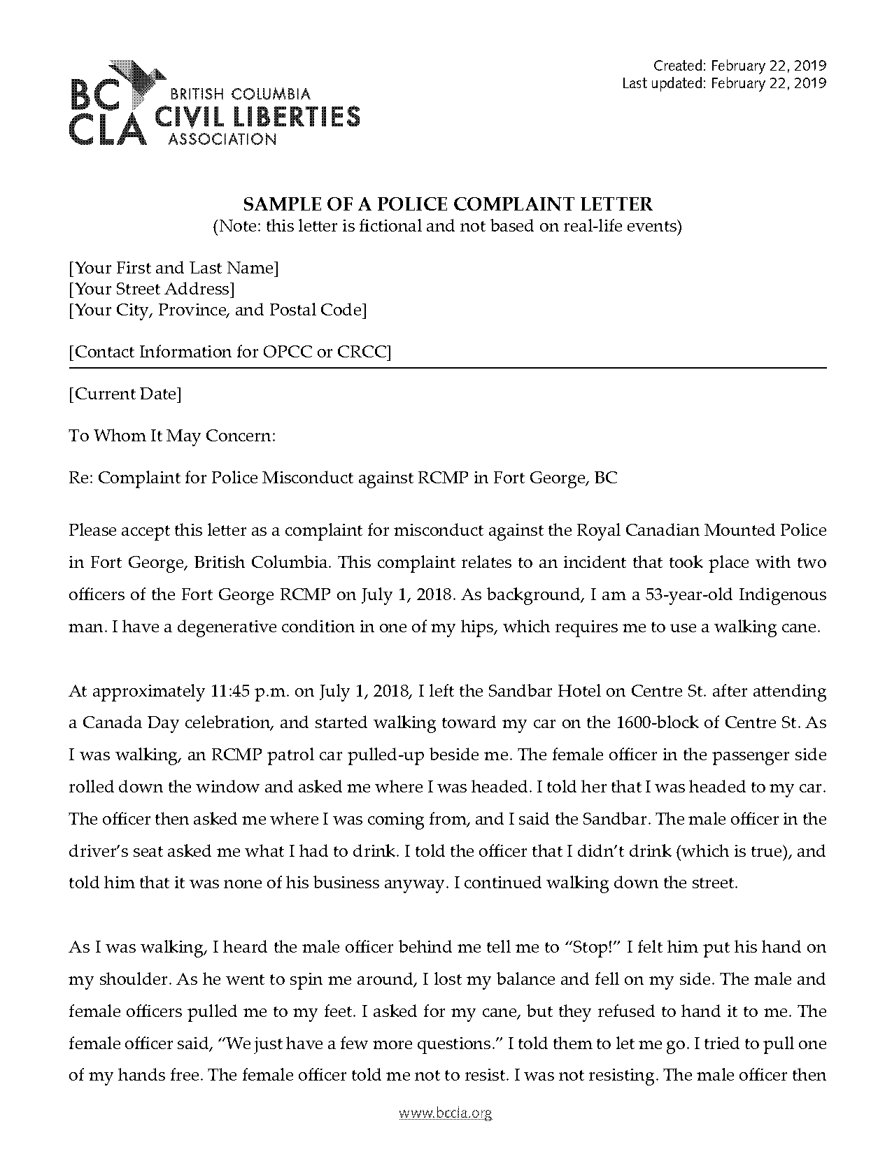 sample of complaint letter