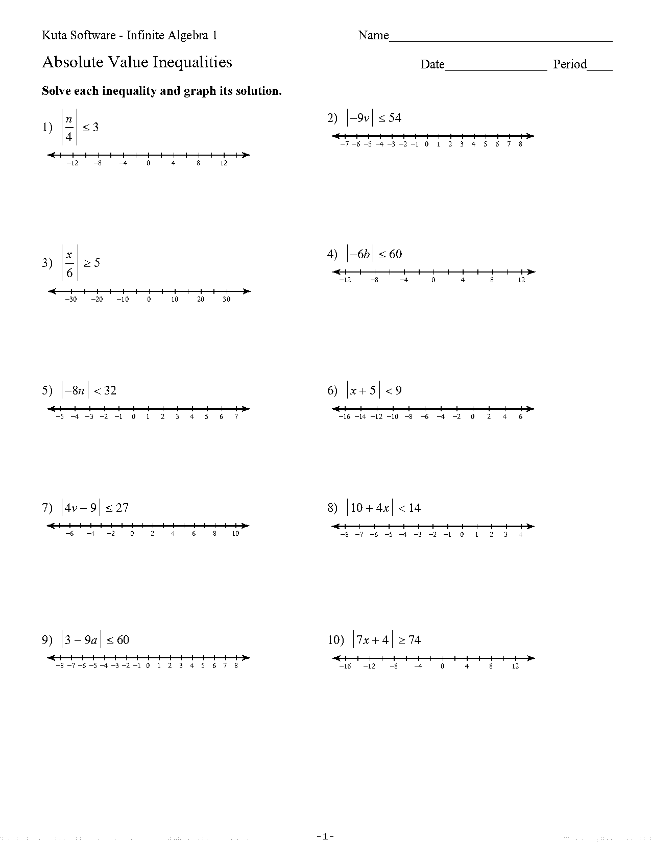 solving absolute value inequalities worksheet kuta