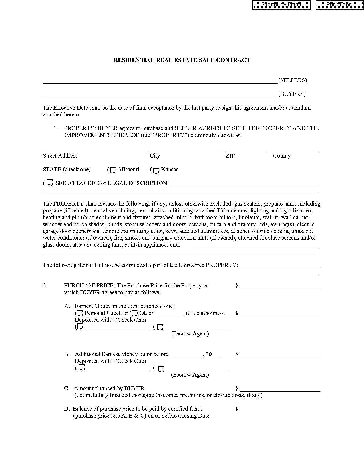 kansas purchase and sale agreement