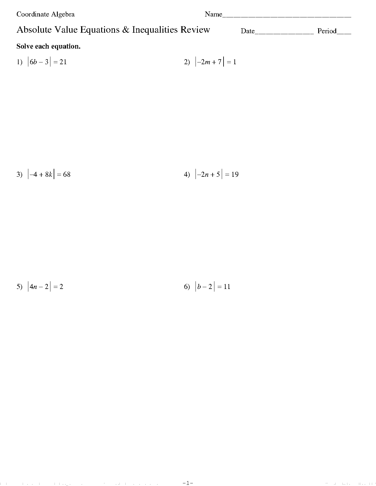 solving absolute value inequalities worksheet kuta