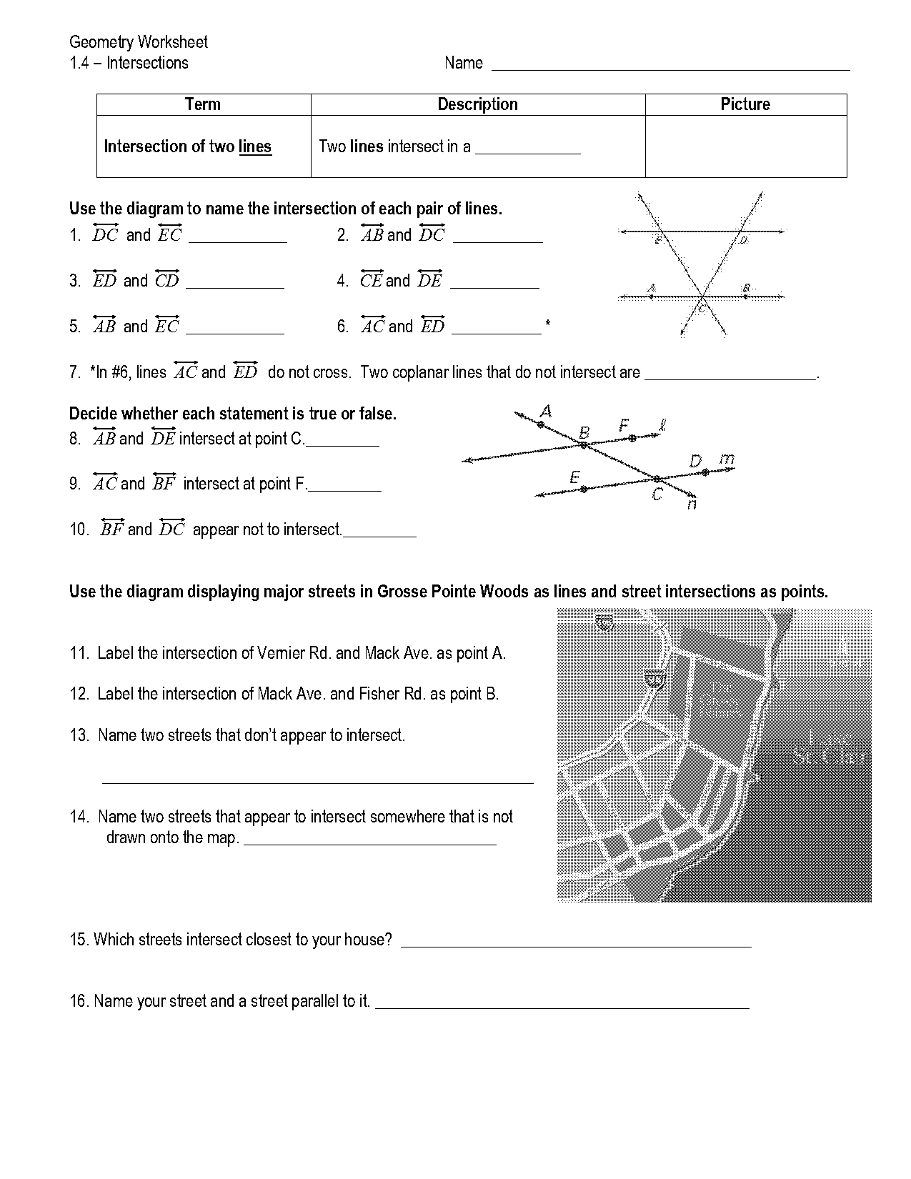 point line plane geometry worksheets