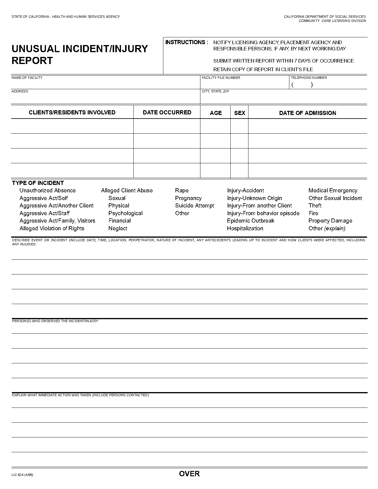 child care incident report form