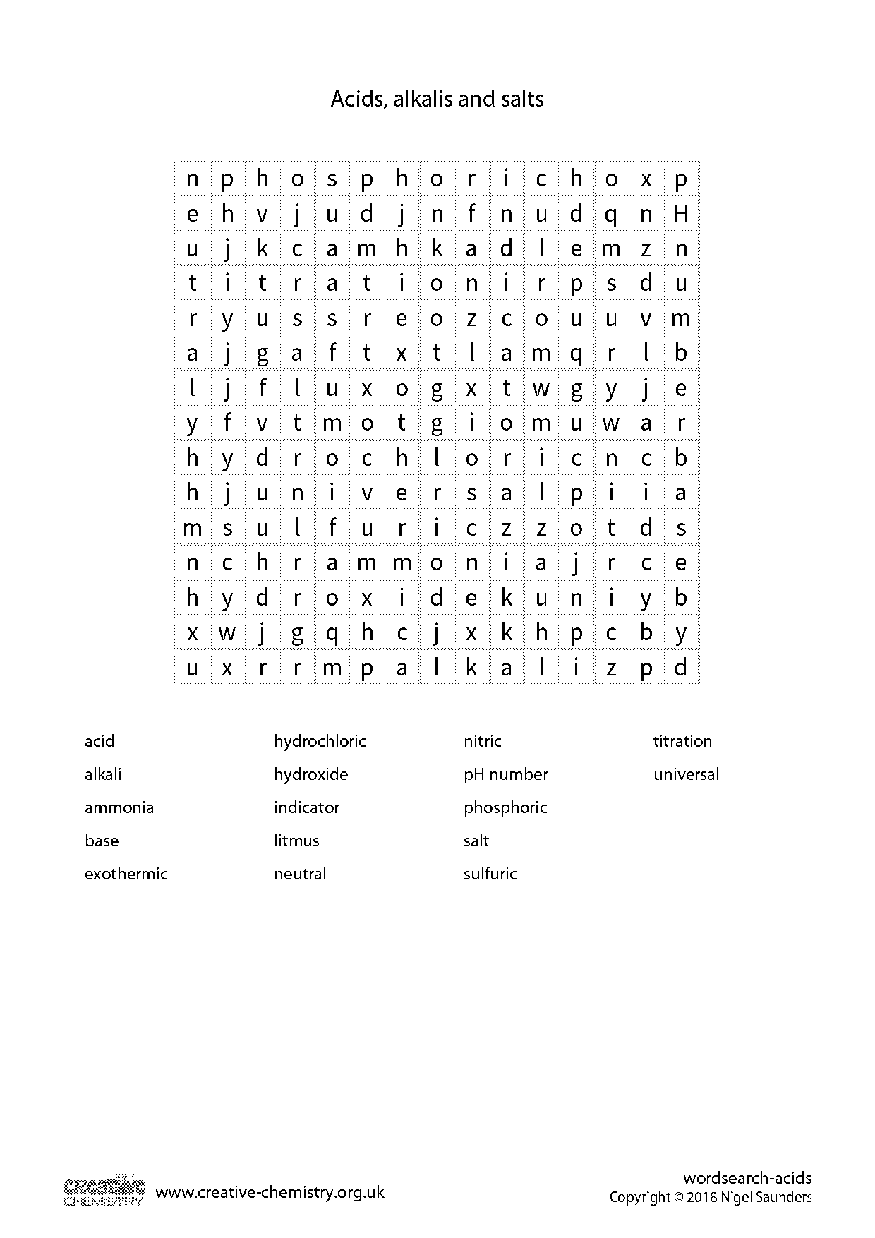 acids and bases and ph worksheet word search