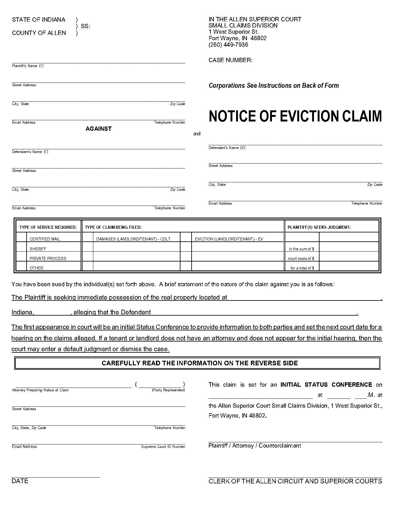 printable eviction notice for indiana