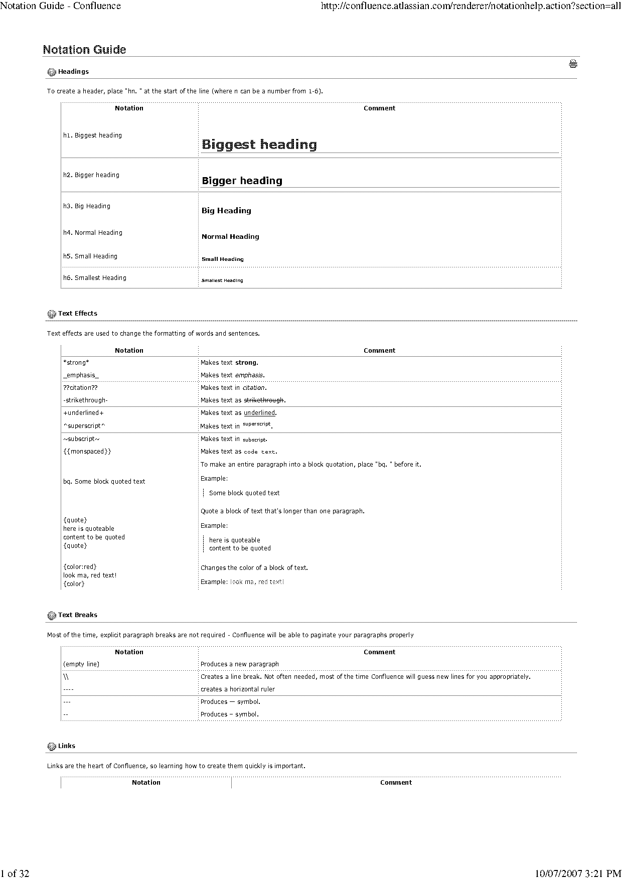 confluence table of contents font size