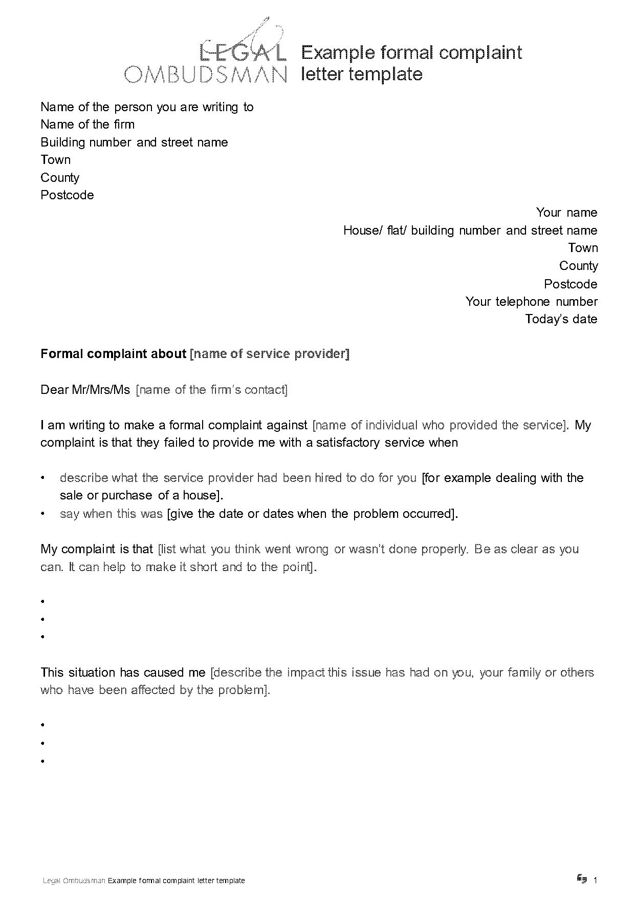 sample of complaint letter