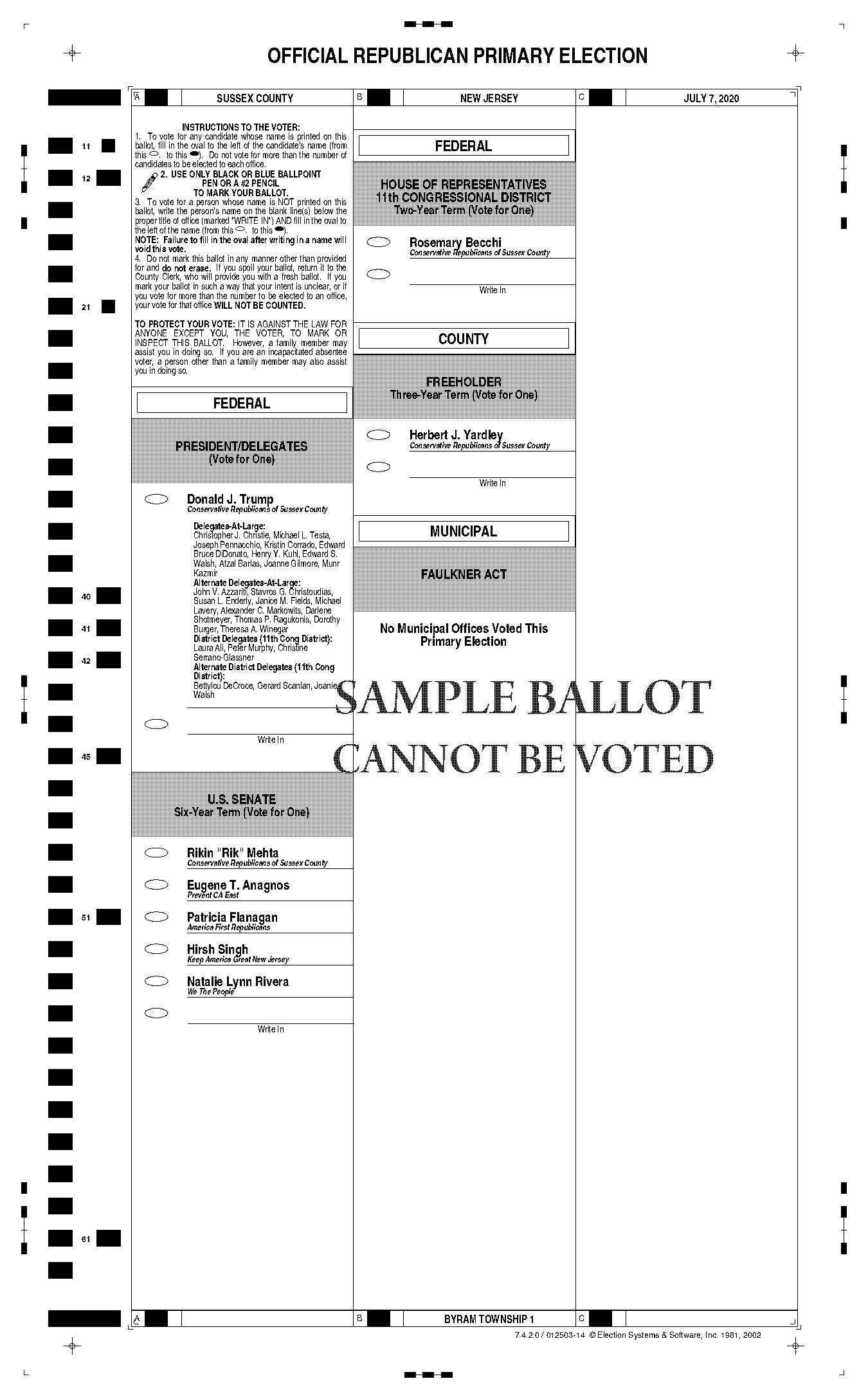 sussex county nj sample ballot