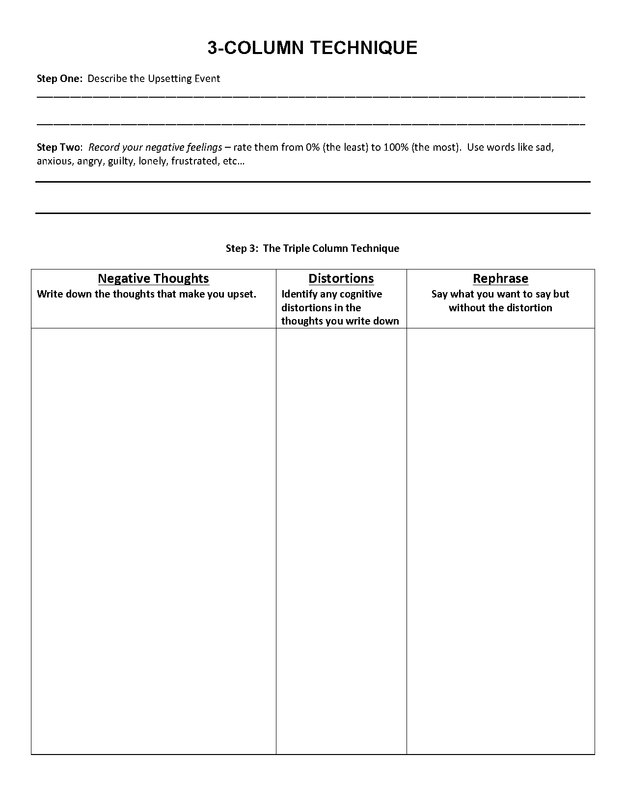 triple column technique template pdf