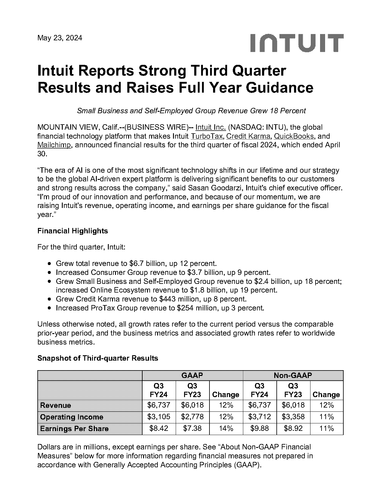 when does intuit report earnings