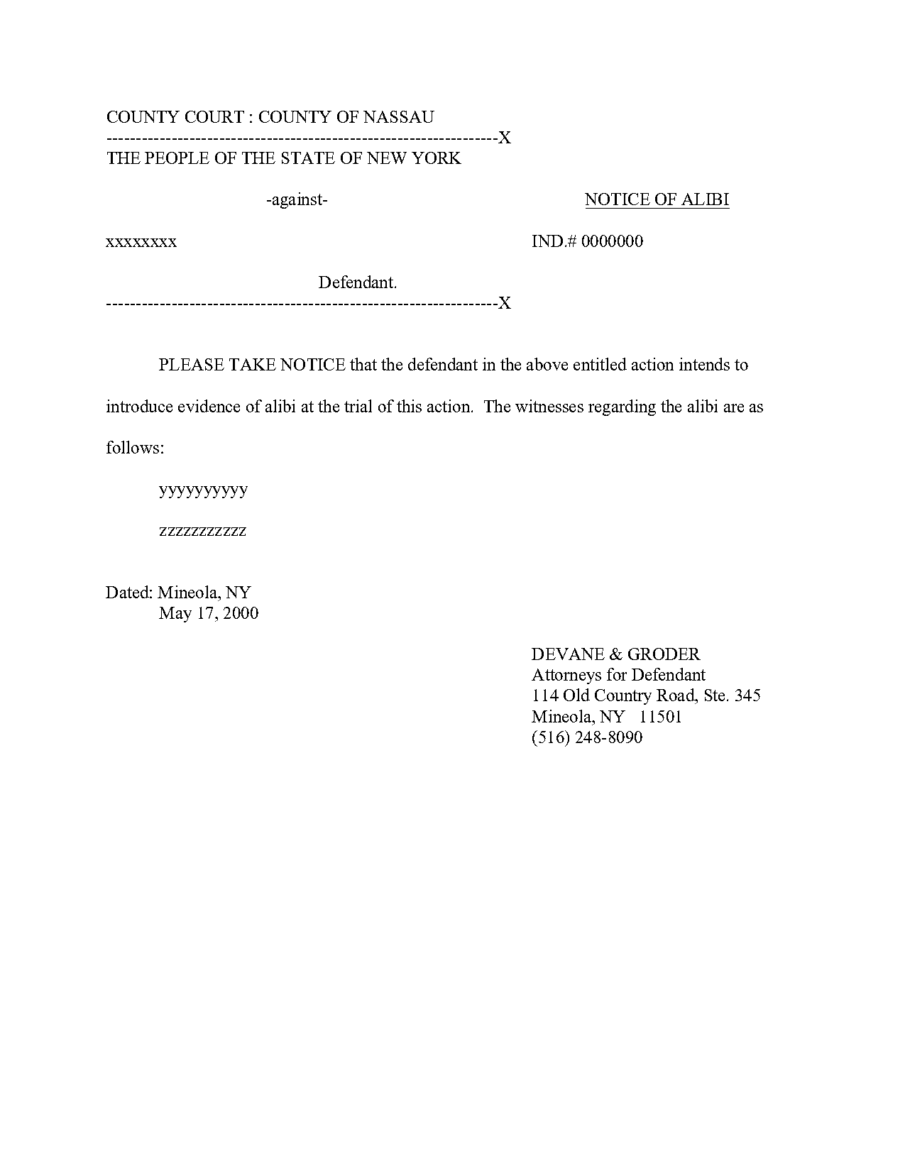 notice of alibi form