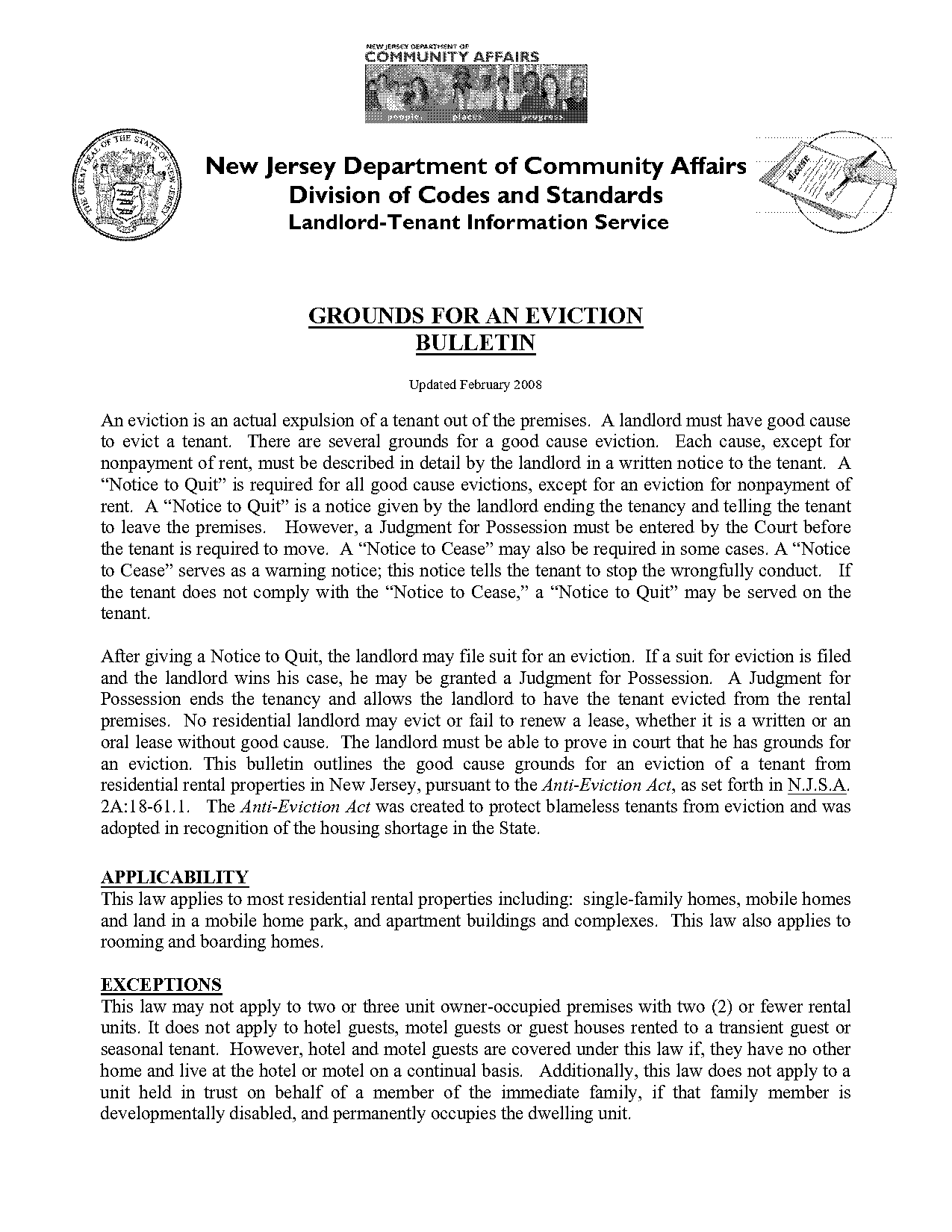 nj landlord what is a notice to quit