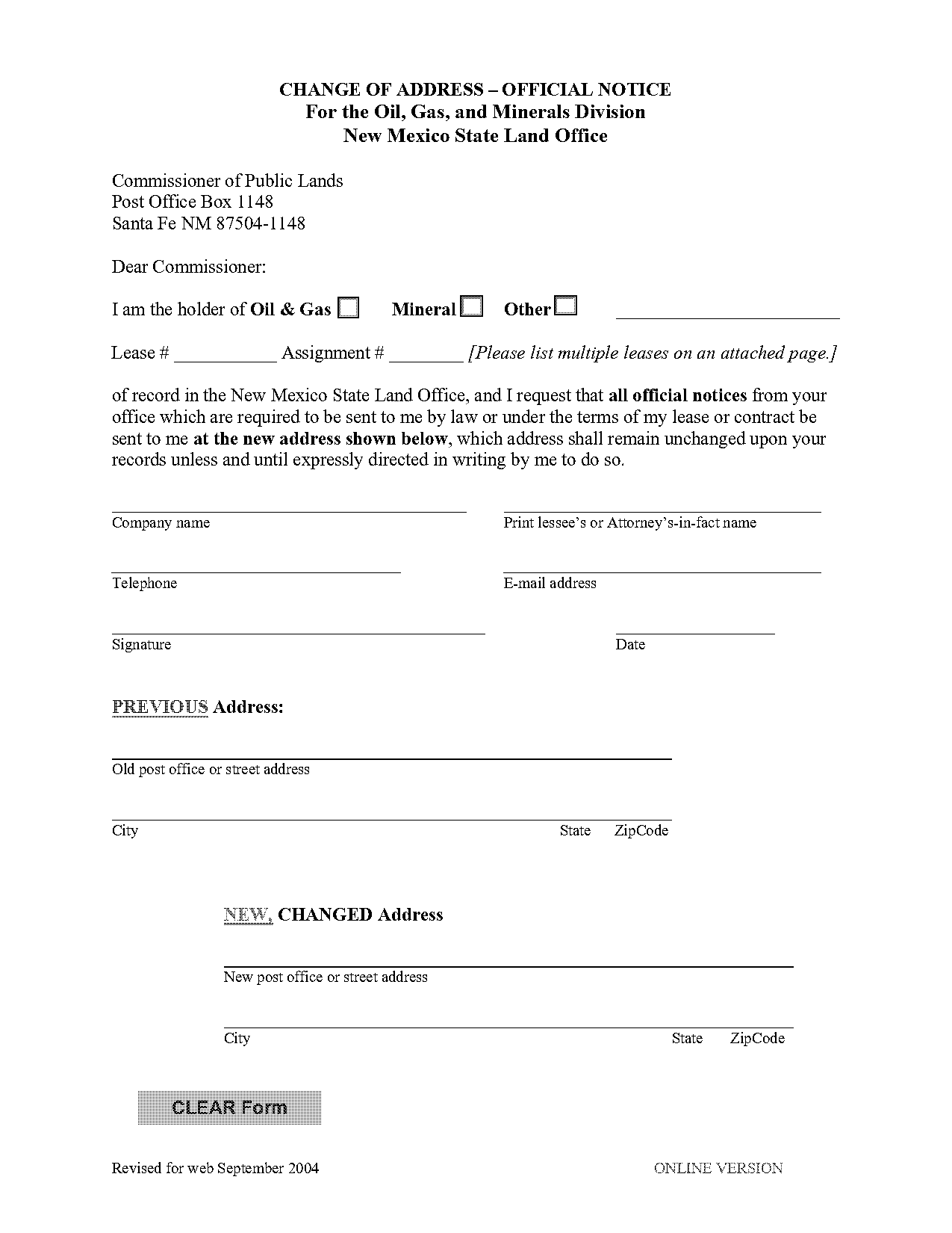 notice of change of address nm