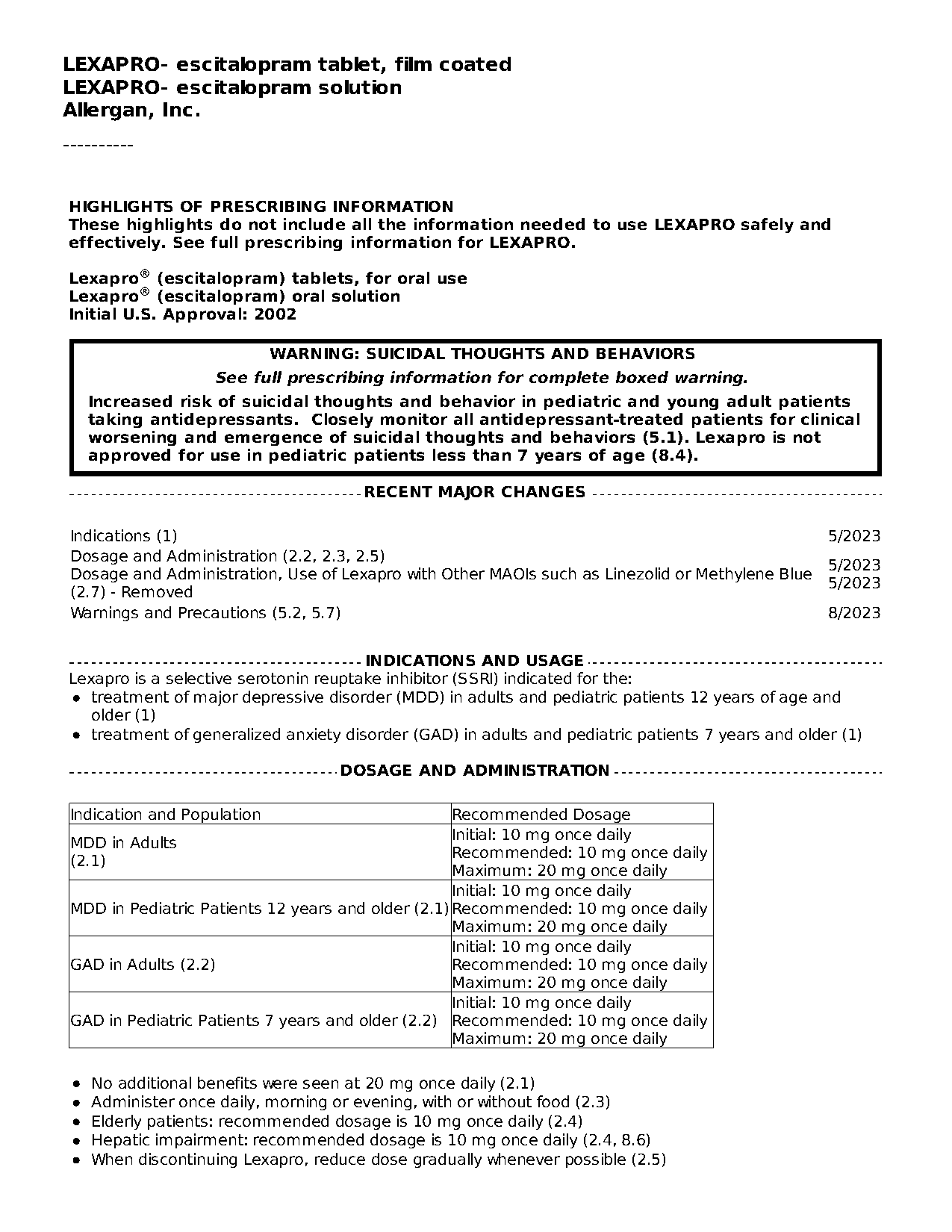 long term effect of lexapro