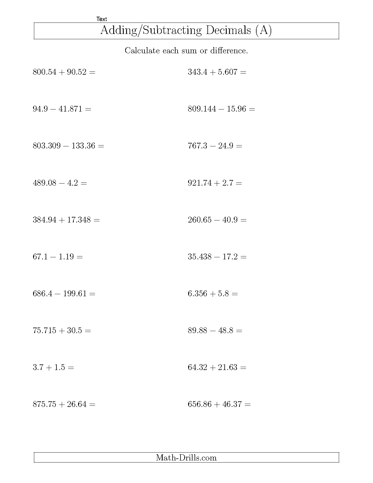 free adding and subtracting integers worksheet