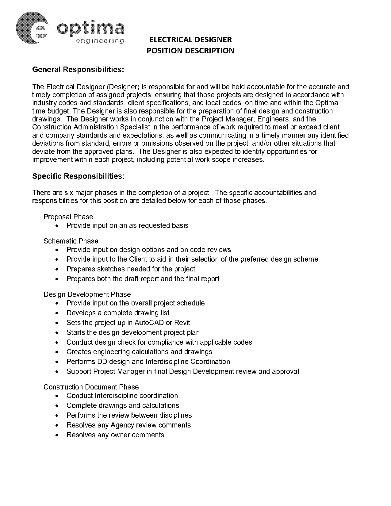 electrical designer job requirements