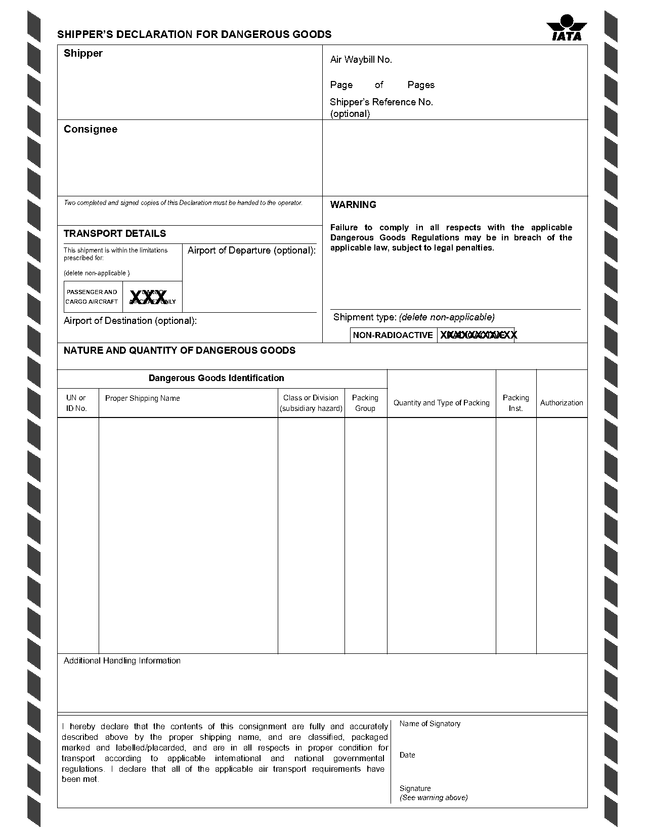 customs declaration form canada sample