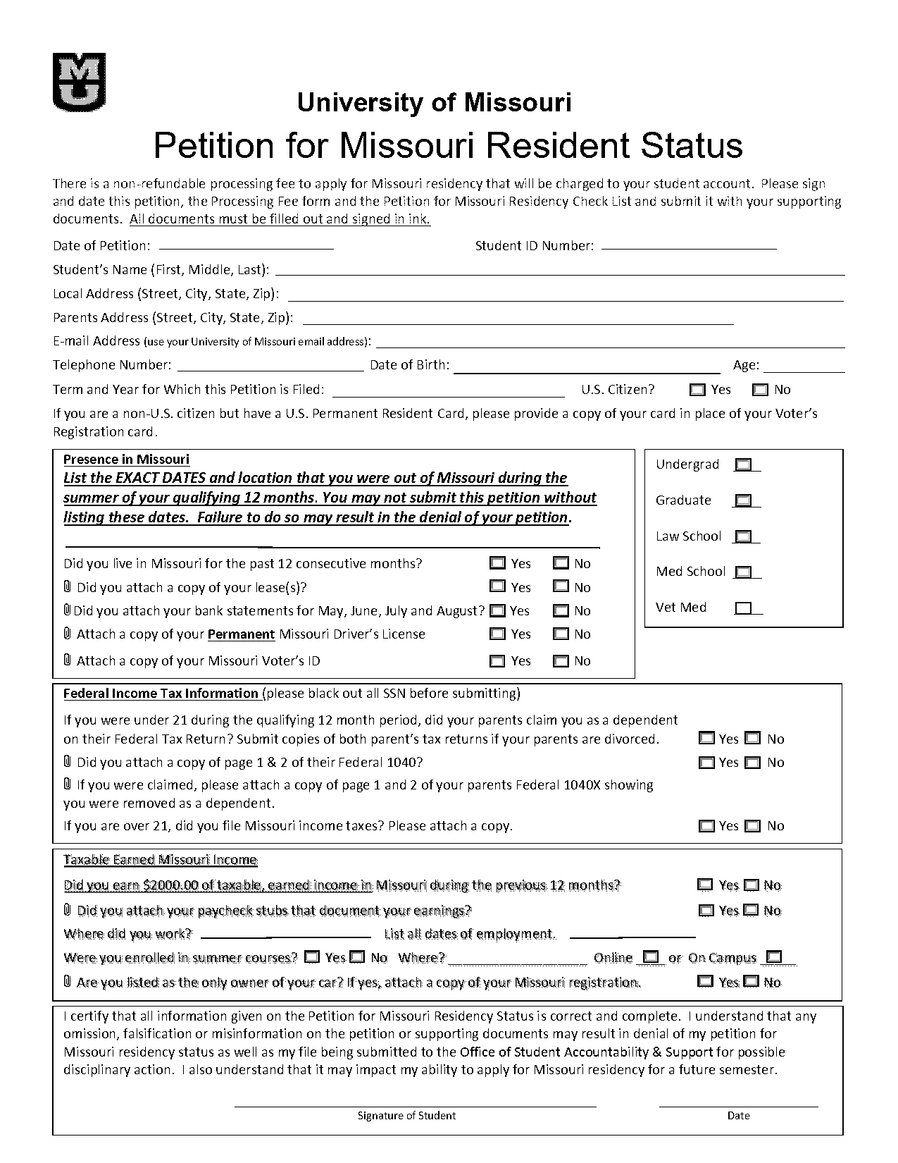 mizzou check application status