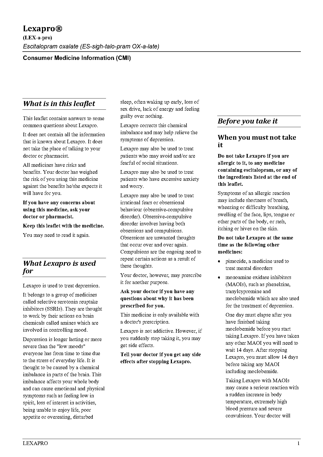 long term effect of lexapro