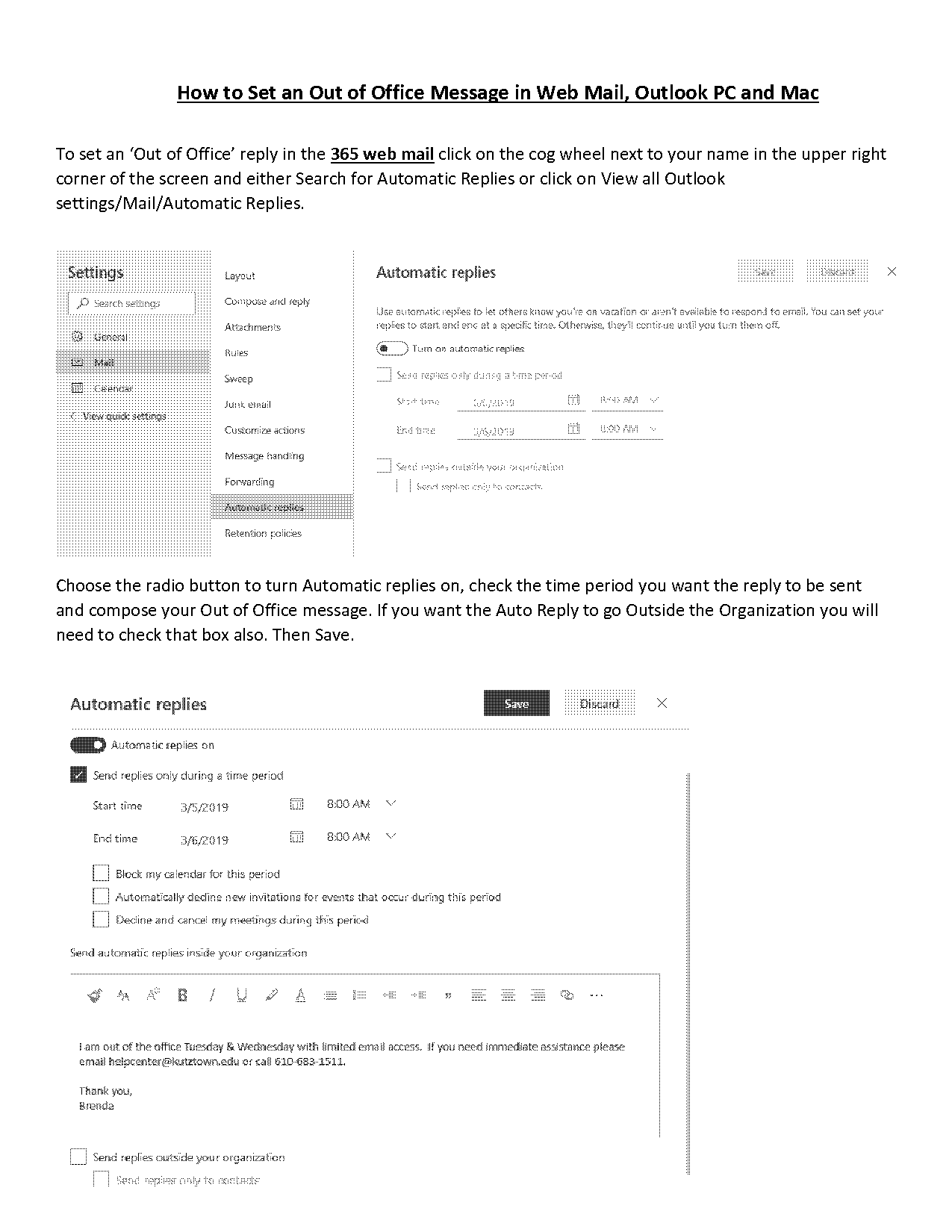 outlook out of office notification setup