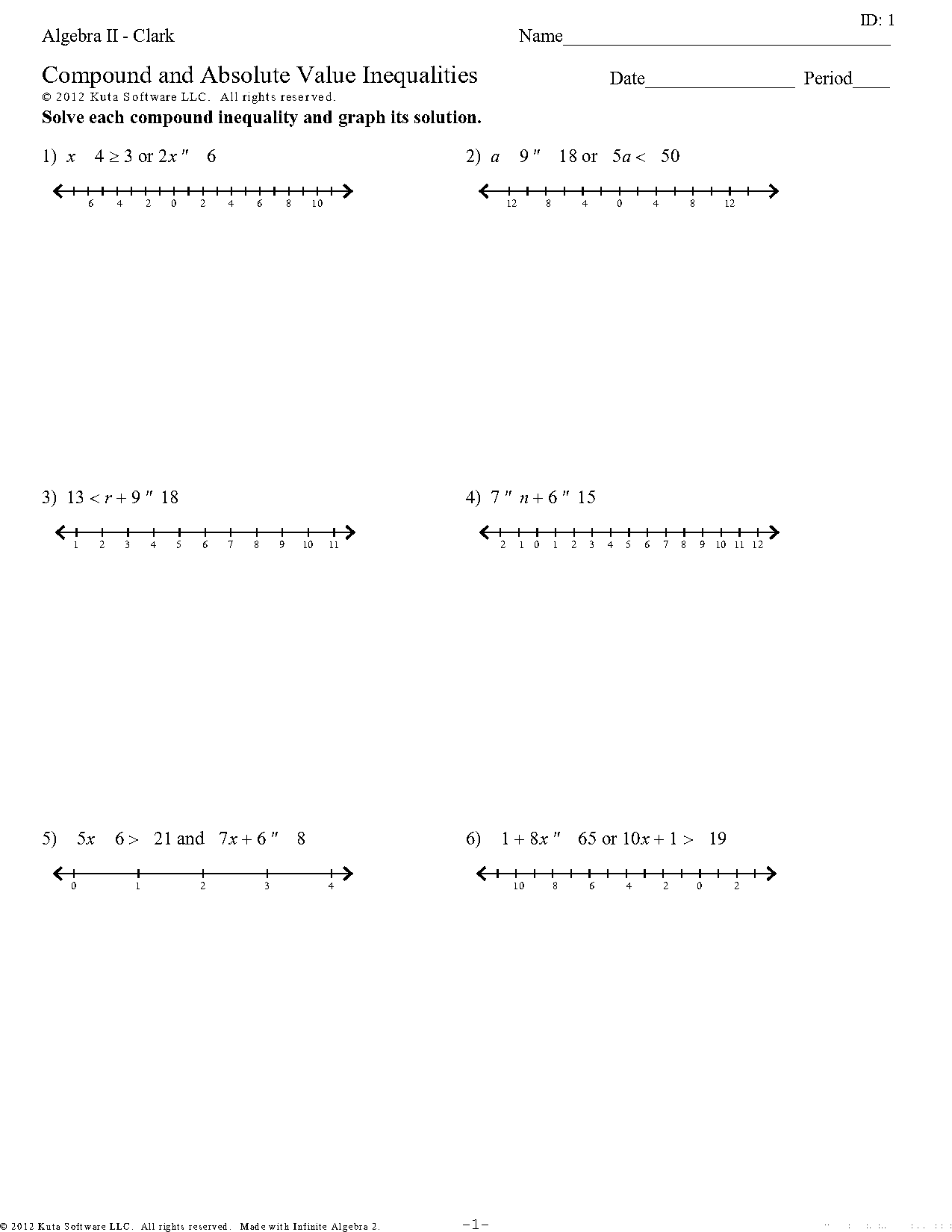 solving absolute value inequalities worksheet kuta