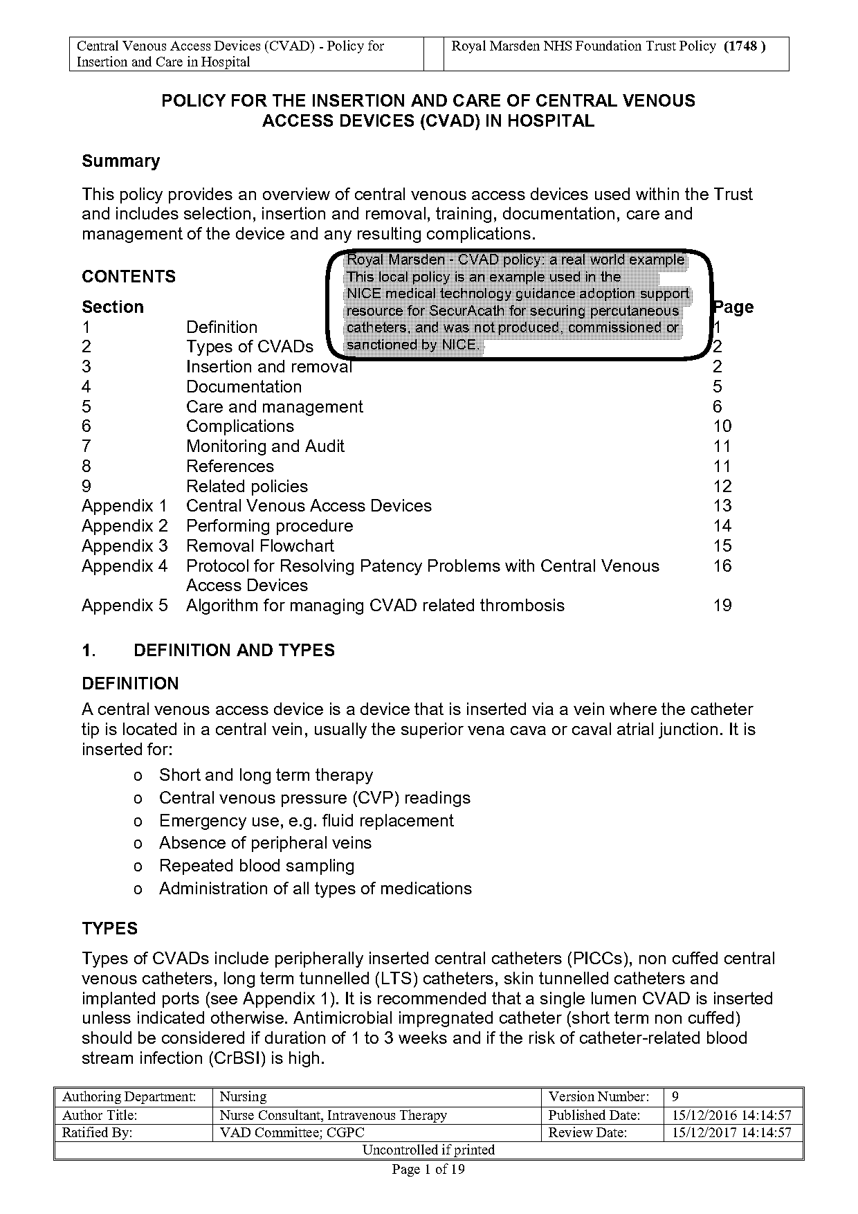 fresenius policy and procedures cvc