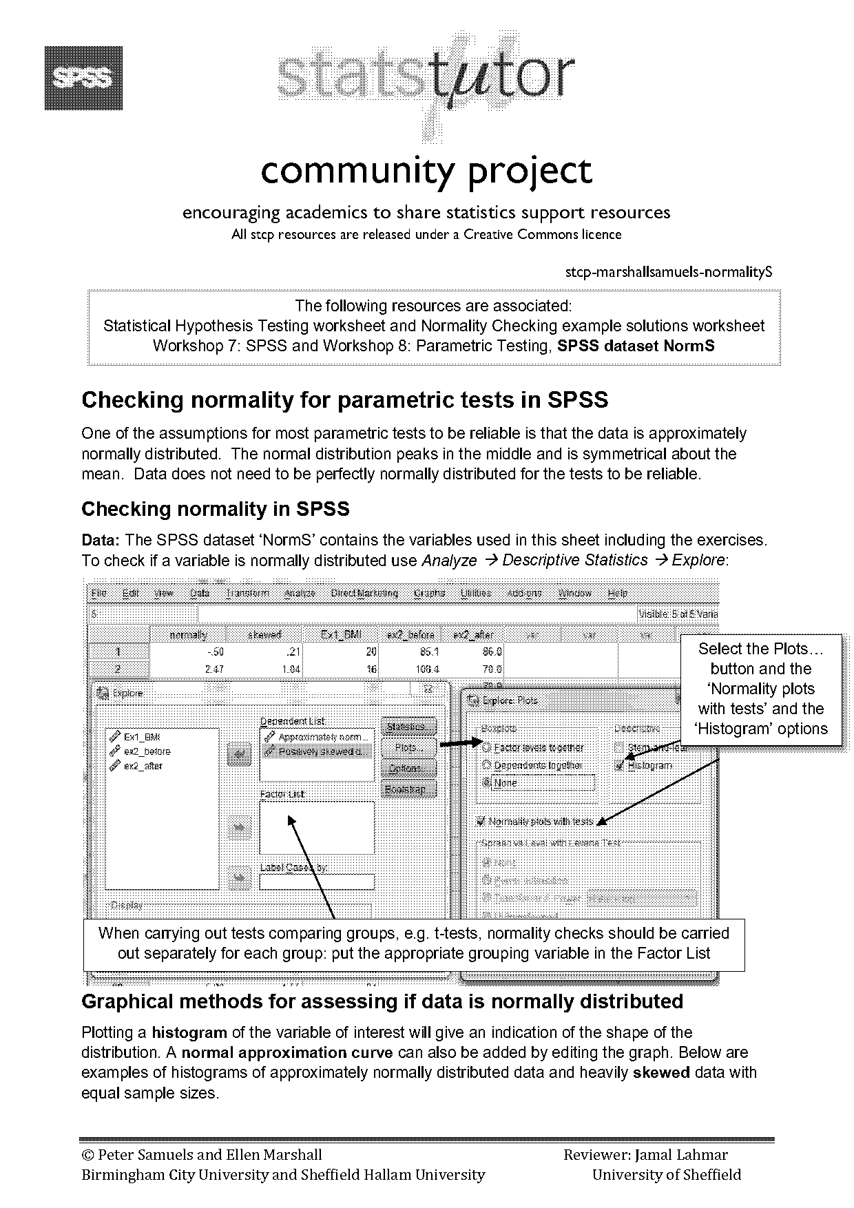 assessing normality problems worksheet