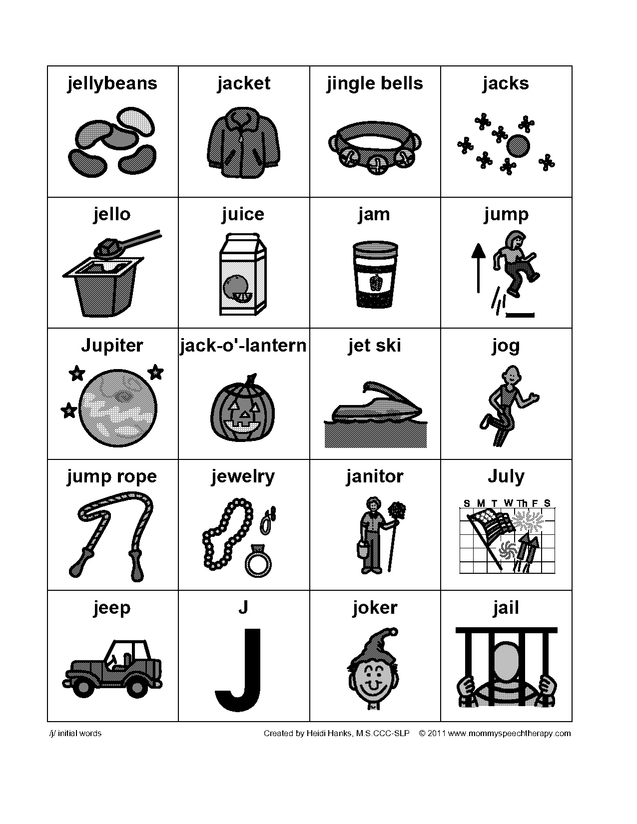 words that begin with the letter j