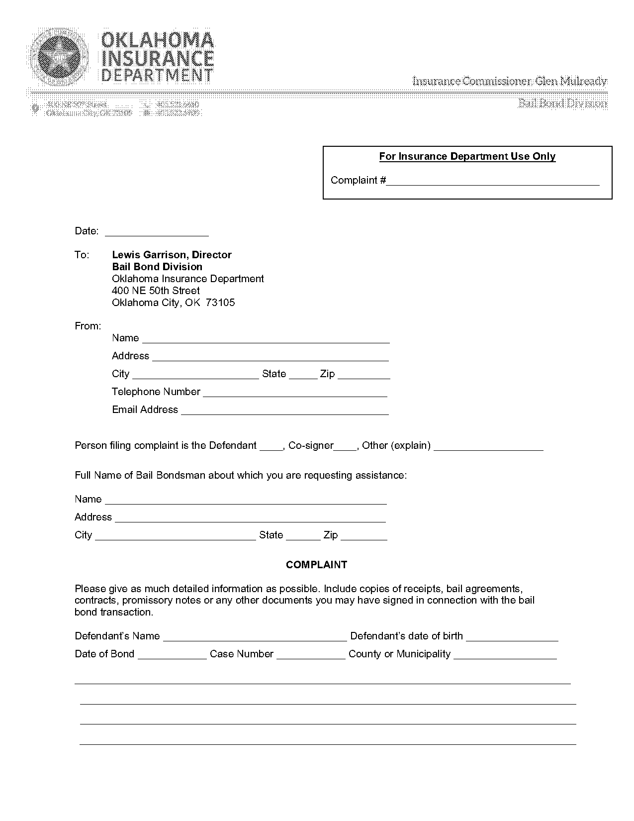 oklahoma insurance department complaint form