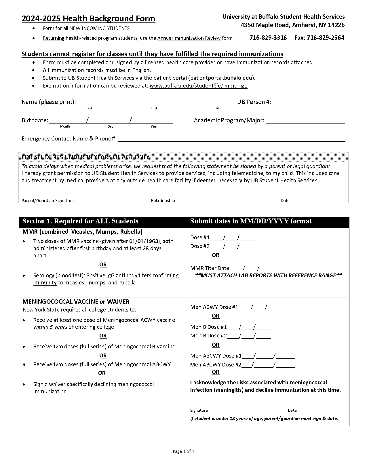 ub meningitis waiver form