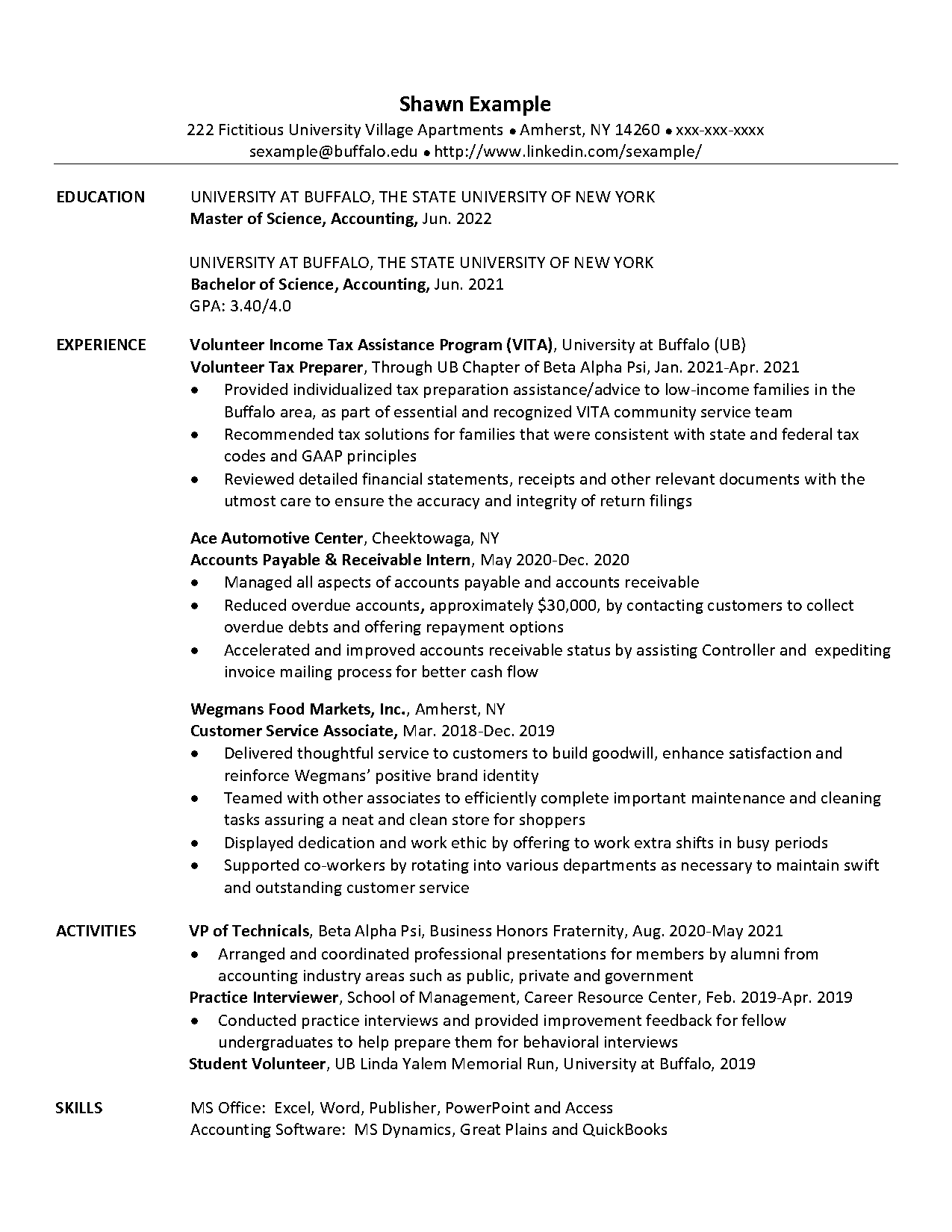 bachelor of accounting resume example