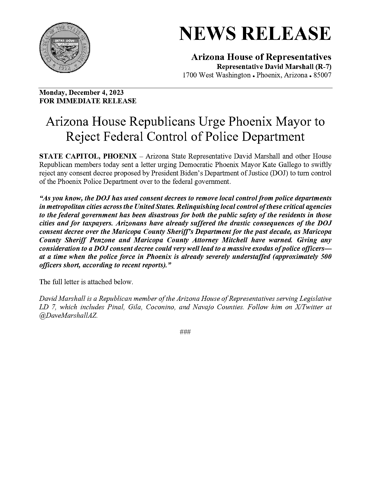 department of justice has a press release