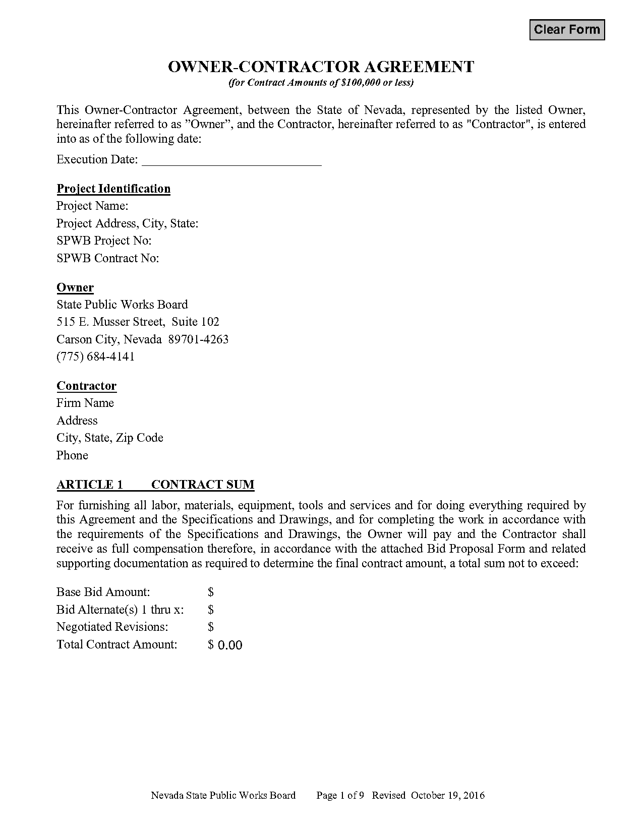 contractor change order form template