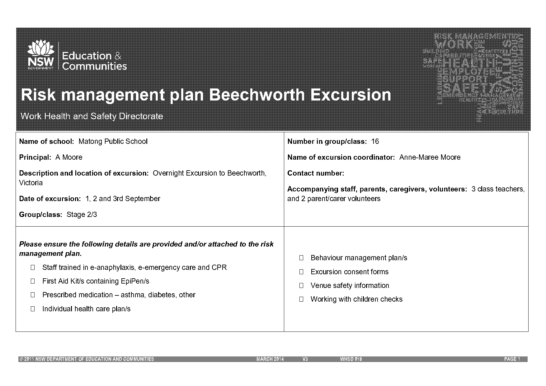 school excursion risk assessment template nsw