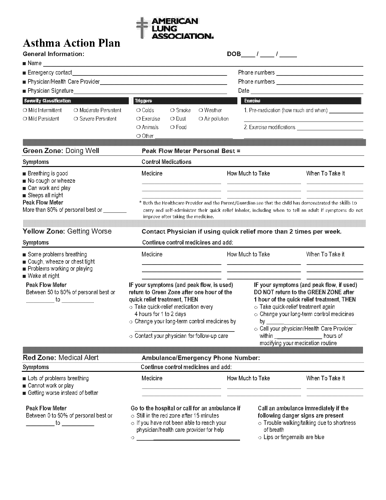 general asthma action plan