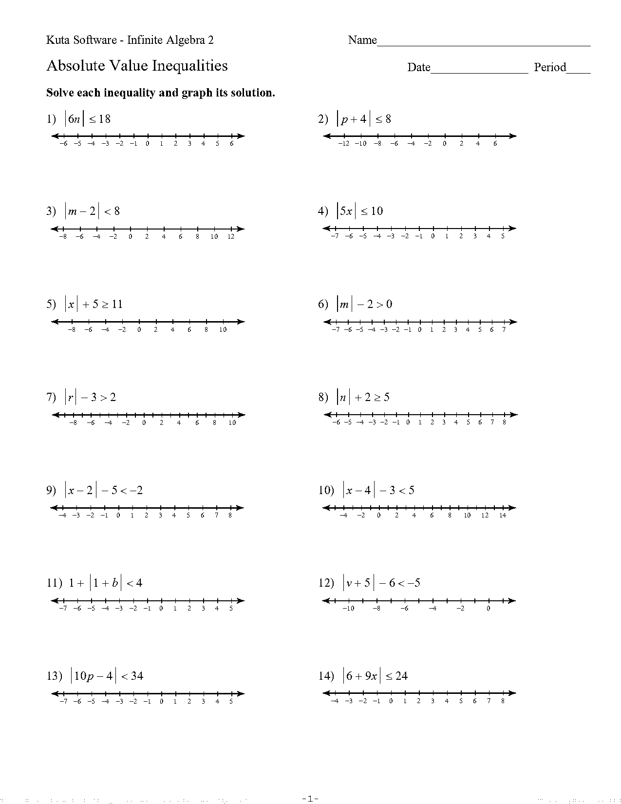 solving absolute value inequalities worksheet kuta