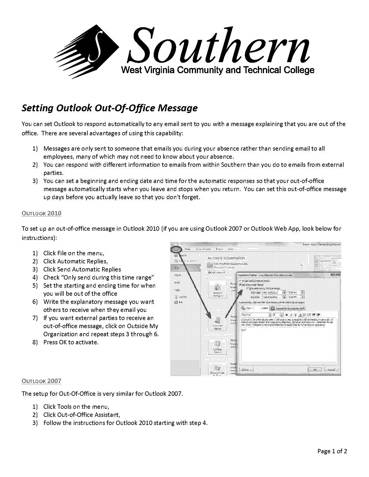 outlook out of office notification setup