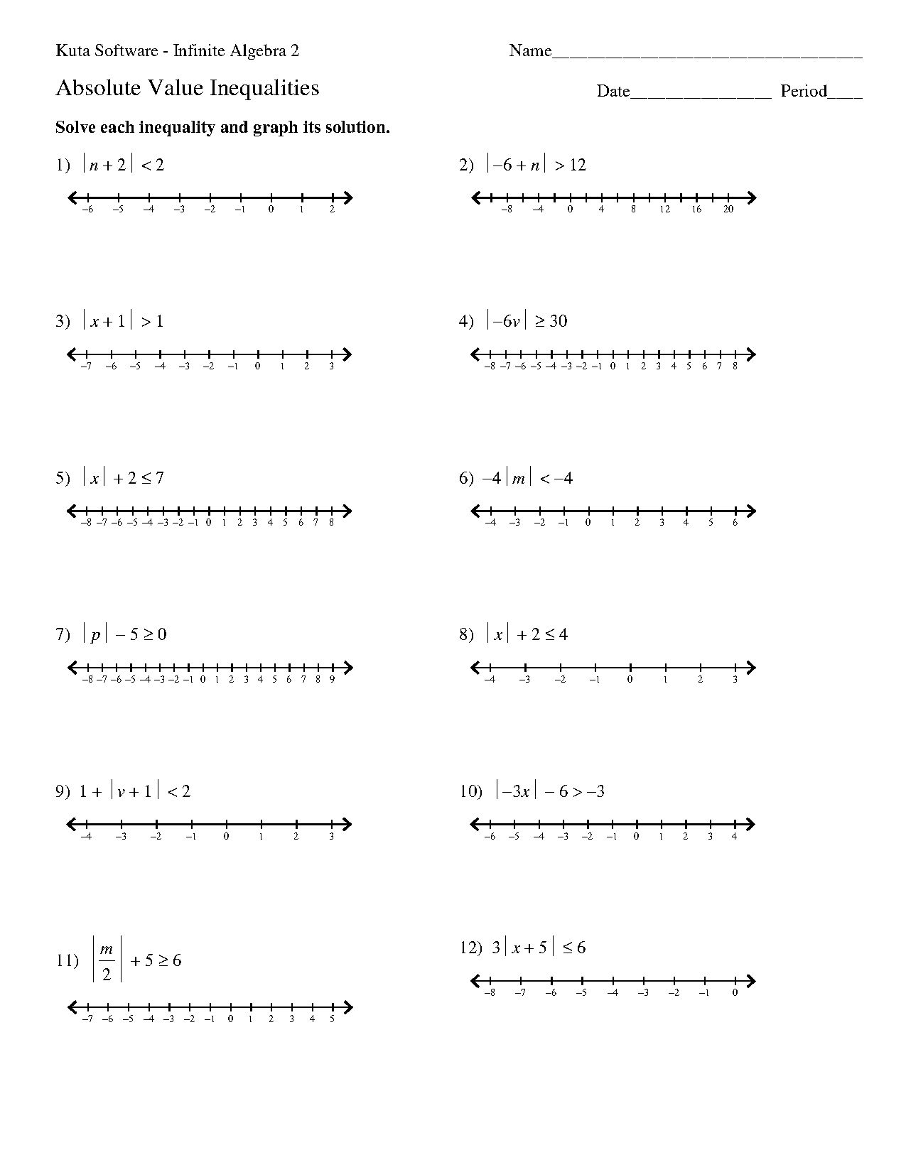 solving absolute value inequalities worksheet kuta