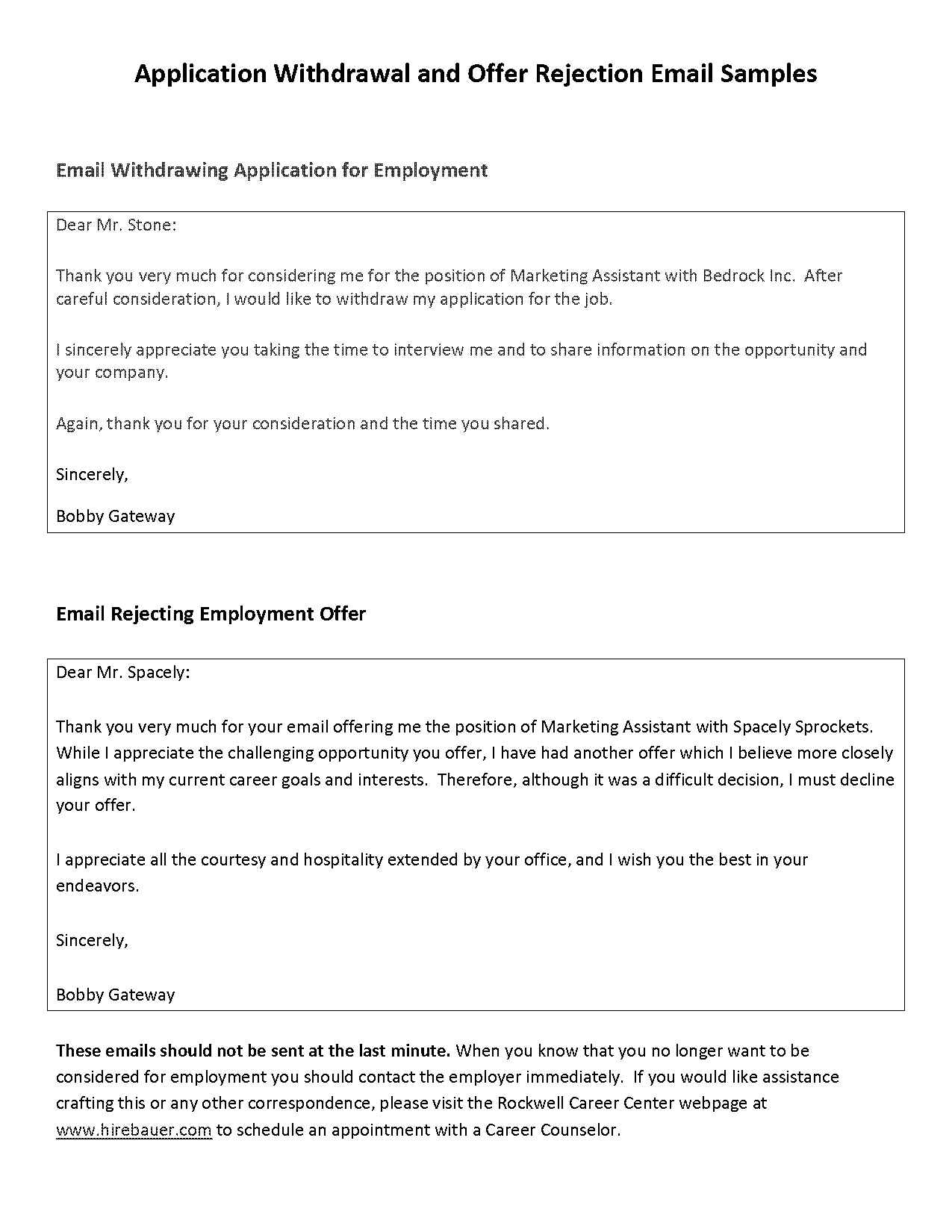 decline contract letter sample