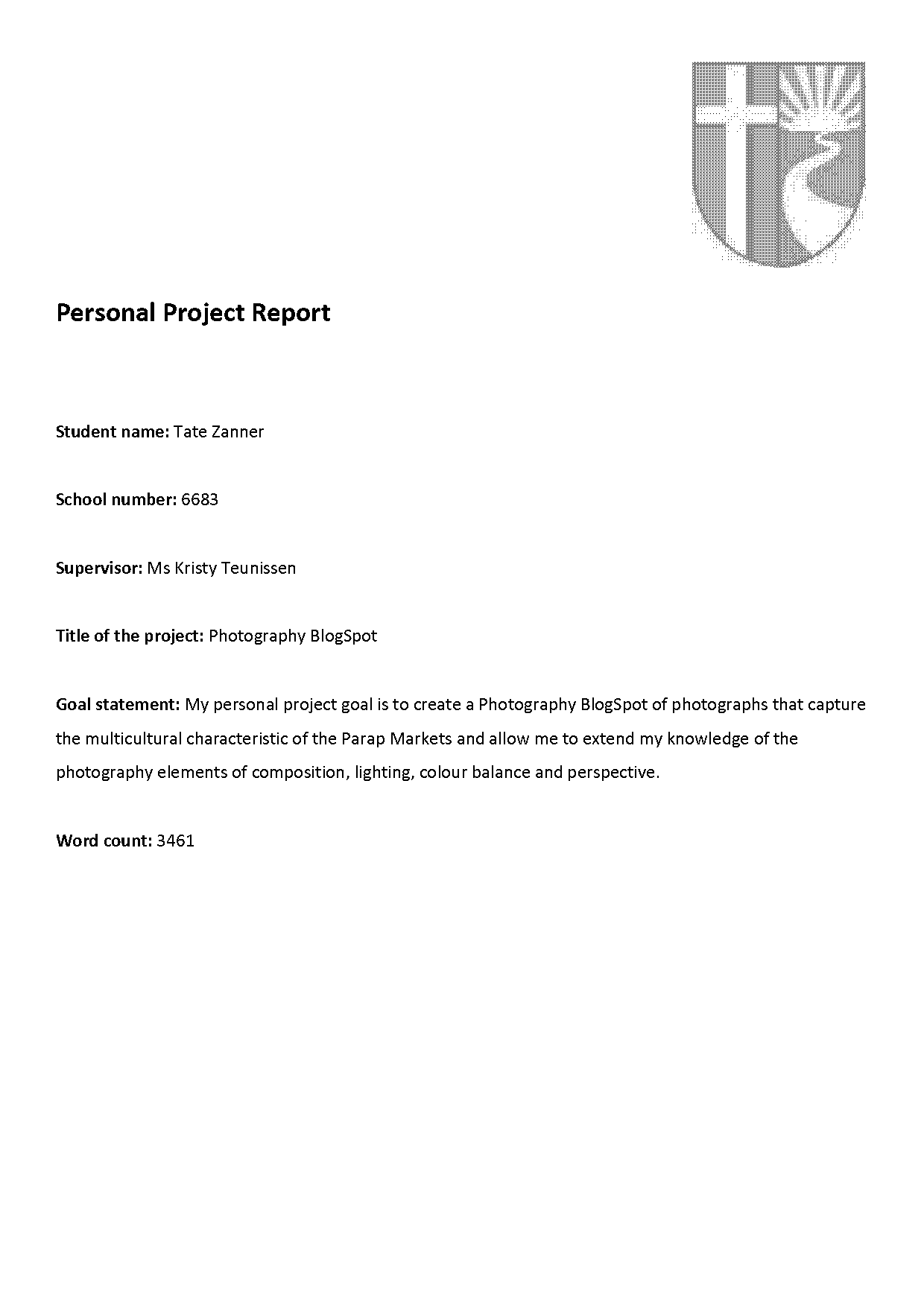 example of personal project report