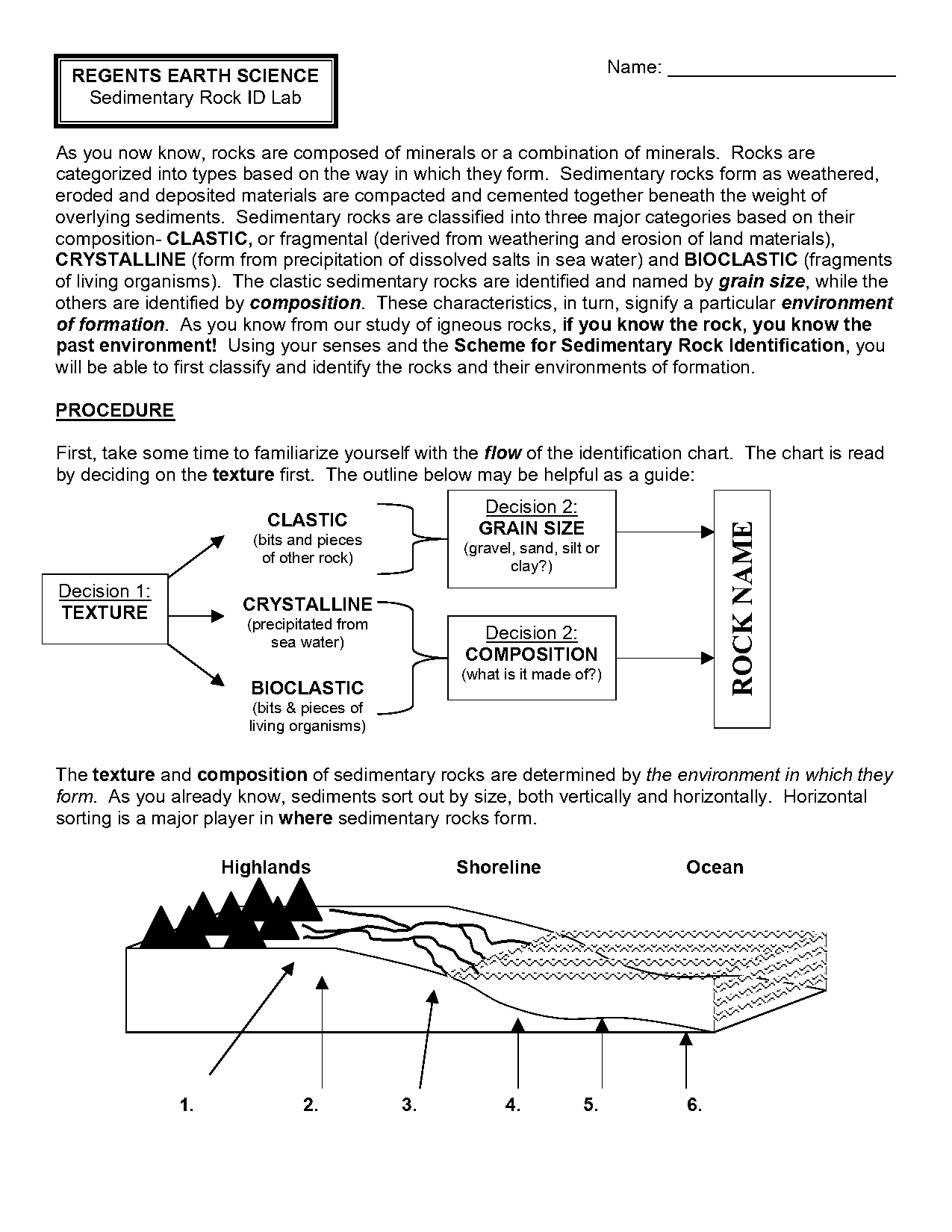 sedimentary rocks worksheet earth science regents